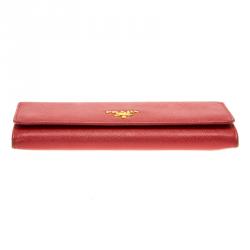 Pre Owned Prada Red Saffiano Leather Continental Wallet