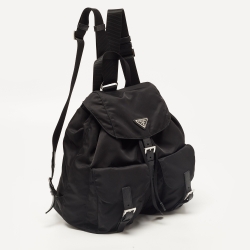 Pre Owned Prada Black Nylon Drawstring Pocket Backpack