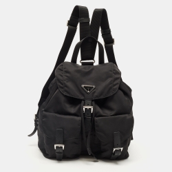 Pre Owned Prada Black Nylon Drawstring Pocket Backpack