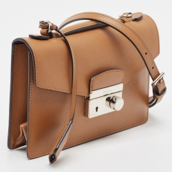 Pre Owned Prada Brown Saffiano Leather Mini Sound Top Handle Bag