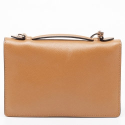 Pre Owned Prada Brown Saffiano Leather Mini Sound Top Handle Bag