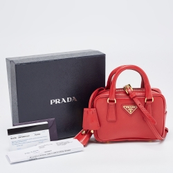 Prada Red Saffiano Lux Leather Mini Camera Crossbody Bag