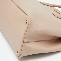 Prada Beige Saffiano Cuir Leather Large Double Handle Tote