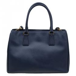 Pre Owned Prada Navy Blue Saffiano Lux Leather Small Tote
