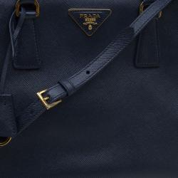 Pre Owned Prada Navy Blue Saffiano Lux Leather Small Tote