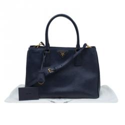 Pre Owned Prada Navy Blue Saffiano Lux Leather Small Tote