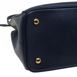 Pre Owned Prada Navy Blue Saffiano Lux Leather Small Tote