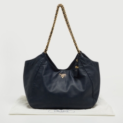 Pre Owned Prada Navy Blue Leather Chain Handle Hobo