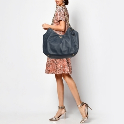 Pre Owned Prada Navy Blue Leather Chain Handle Hobo