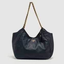 Pre Owned Prada Navy Blue Leather Chain Handle Hobo