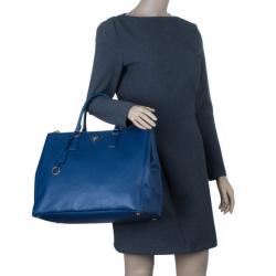 Pre Owned Prada Blue Saffiano Lux Large Double-Zip Tote