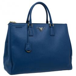 Pre Owned Prada Blue Saffiano Lux Large Double-Zip Tote