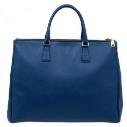 Pre Owned Prada Blue Saffiano Lux Large Double-Zip Tote