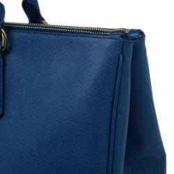 Pre Owned Prada Blue Saffiano Lux Large Double-Zip Tote