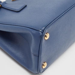 Pre Owned Prada Blue Saffiano Lux Leather Small Galleria Double Zip Tote