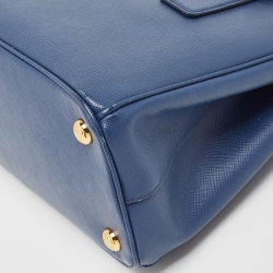 Pre Owned Prada Blue Saffiano Lux Leather Small Galleria Double Zip Tote