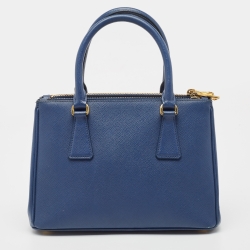 Pre Owned Prada Blue Saffiano Lux Leather Small Galleria Double Zip Tote
