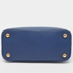 Pre Owned Prada Blue Saffiano Lux Leather Small Galleria Double Zip Tote