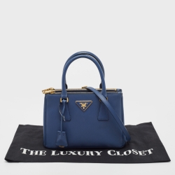 Pre Owned Prada Blue Saffiano Lux Leather Small Galleria Double Zip Tote