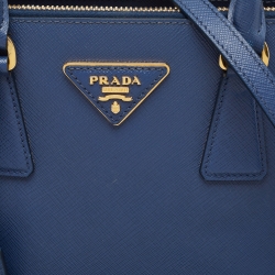 Pre Owned Prada Blue Saffiano Lux Leather Small Galleria Double Zip Tote