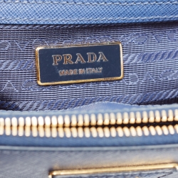 Pre Owned Prada Blue Saffiano Lux Leather Small Galleria Double Zip Tote