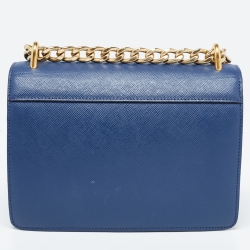 Pre Owned Prada Blue Saffiano Lux Leather Pattina Shoulder Bag