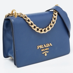 Pre Owned Prada Blue Saffiano Lux Leather Pattina Shoulder Bag
