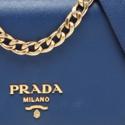 Pre Owned Prada Blue Saffiano Lux Leather Pattina Shoulder Bag
