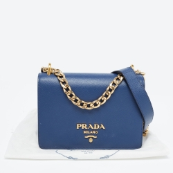 Pre Owned Prada Blue Saffiano Lux Leather Pattina Shoulder Bag