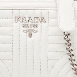 Prada White Quilted Leather Diagramme Crossbody Bag