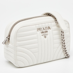Prada White Quilted Leather Diagramme Crossbody Bag
