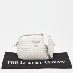 Prada White Quilted Leather Diagramme Crossbody Bag