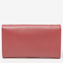 Prada Pink Saffiano Leather Flap Wallet On Strap