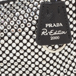 Pre Owned Prada Black Satin Crystals Re-Edition 2000 Baguette Bag