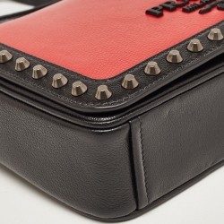 Prada Black/Red Glazed Leather Studded Flap Chain Bag