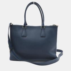 Pre Owned Prada Blue Leather Medium Saffiano Lux Double-Zip Galleria Tote Bag