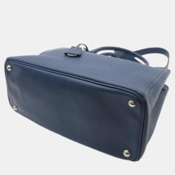 Pre Owned Prada Blue Leather Medium Saffiano Lux Double-Zip Galleria Tote Bag
