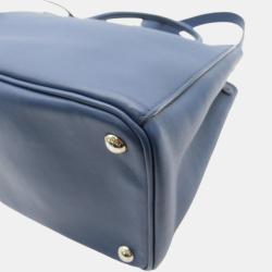 Pre Owned Prada Blue Leather Medium Saffiano Lux Double-Zip Galleria Tote Bag