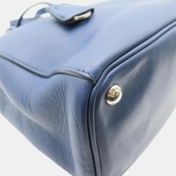 Pre Owned Prada Blue Leather Medium Saffiano Lux Double-Zip Galleria Tote Bag