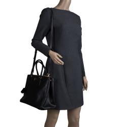 Pre Owned Prada Black Saffiano Lux Leather Double Zip Tote