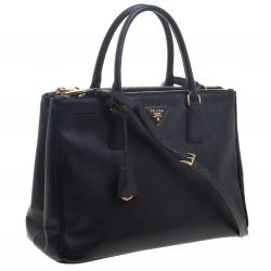 Pre Owned Prada Black Saffiano Lux Leather Double Zip Tote