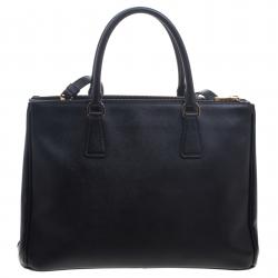 Pre Owned Prada Black Saffiano Lux Leather Double Zip Tote