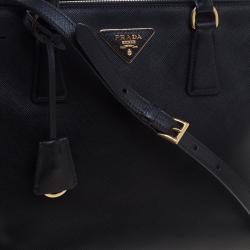 Pre Owned Prada Black Saffiano Lux Leather Double Zip Tote