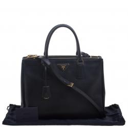 Pre Owned Prada Black Saffiano Lux Leather Double Zip Tote