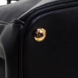 Pre Owned Prada Black Saffiano Lux Leather Double Zip Tote