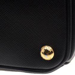 Pre Owned Prada Black Saffiano Lux Leather Double Zip Tote