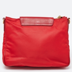 Pre Owned Prada Red Nylon and Leather Crossbody Bag