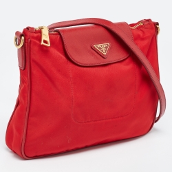 Pre Owned Prada Red Nylon and Leather Crossbody Bag