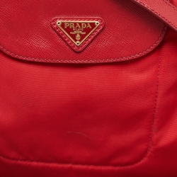 Pre Owned Prada Red Nylon and Leather Crossbody Bag
