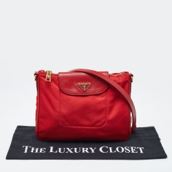 Pre Owned Prada Red Nylon and Leather Crossbody Bag